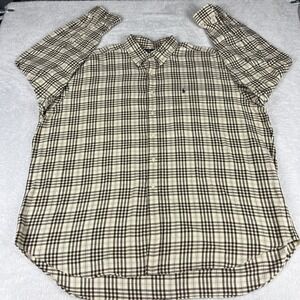 Ralph Lauren Flannel Shirt 2XL Beige Brown Plaid Button-Down Outdoor Cotton